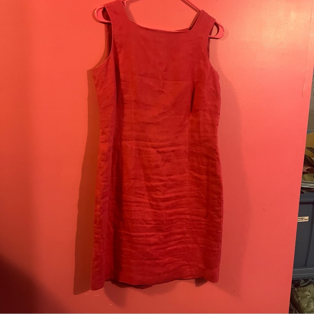 Talbots Women's Sleeveless Dress Pink 100% Irish Linen Sz 8 Knee Length